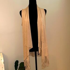 Pink Rose Tan Faux Suede Festival Fringe Vest Hippie Vibes Boho Chic Sz Small